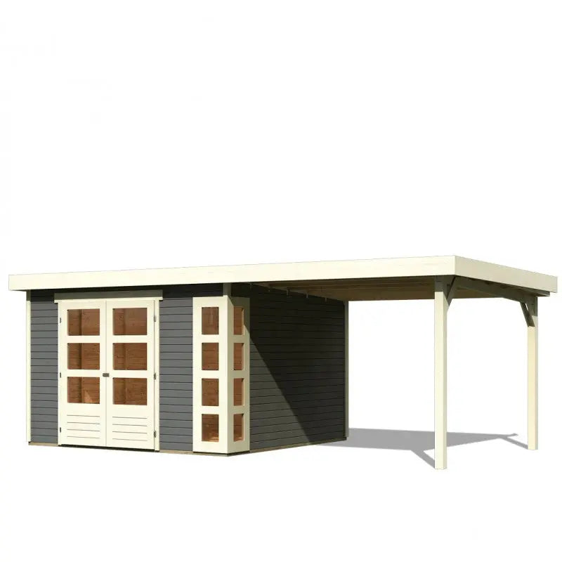 Abri de jardin en bois massif gris terre 9,24m² Kerko 6 avec appentis 280cm – Karibu Ma boutique