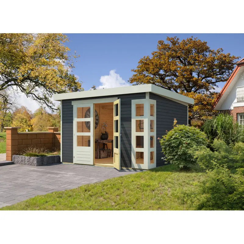 Abri de jardin en bois massif gris terre 9,24m² Kerko 6 – Karibu Ma boutique