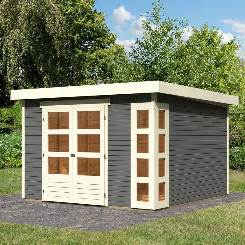 Abri de jardin en bois massif gris terre 9,24m² Kerko 6 – Karibu Ma boutique
