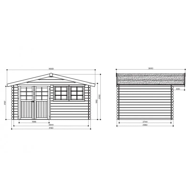 Abri de jardin en bois traité autoclave 28mm Niort avec double porte 12,46m² - SOLID Ma boutique