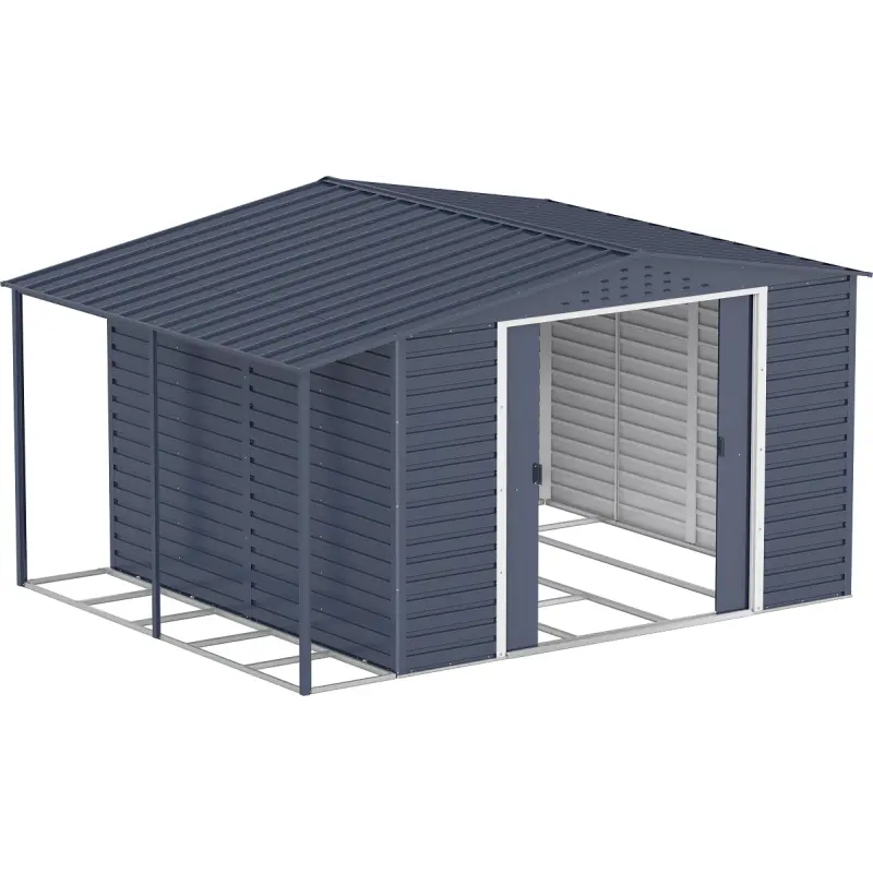 Abri de jardin en métal anthracite 9,75m² avec appentis + kit fondation ALPINE - DURAMAX Ma boutique