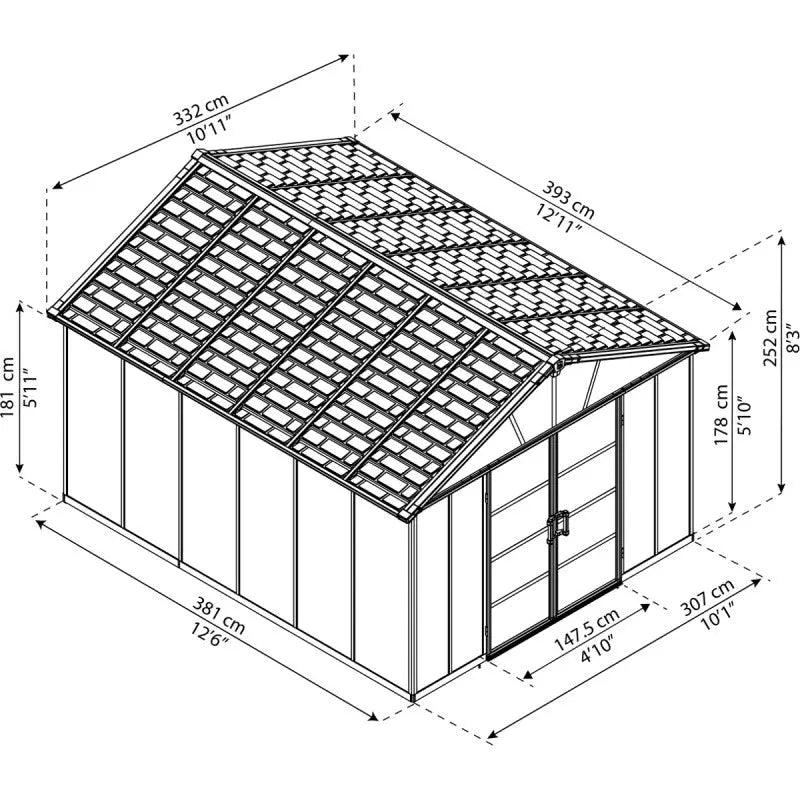 Abri de jardin en polycarbonate 11,7m² avec plancher YUKON - Palram - Canopia Ma boutique