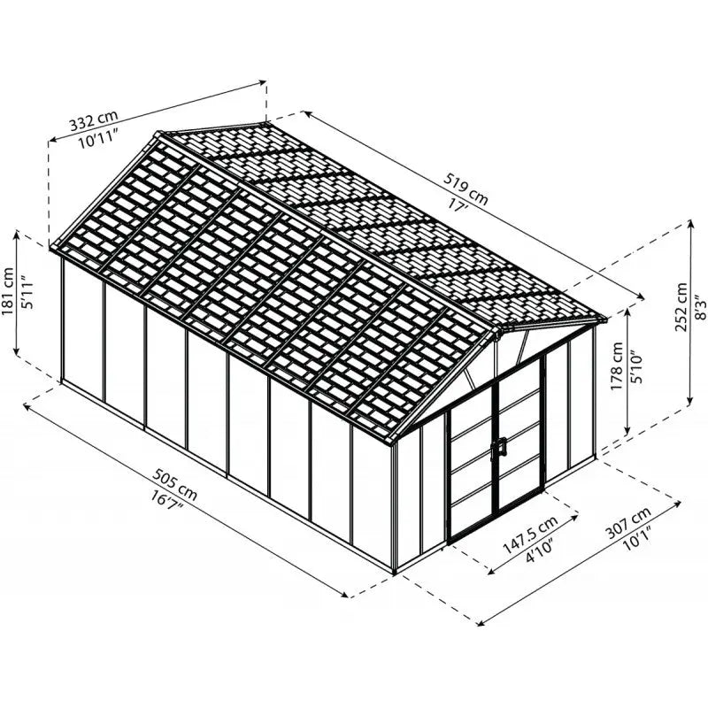 Abri de jardin en polycarbonate 17,2m² avec plancher YUKON - Palram - Canopia Ma boutique