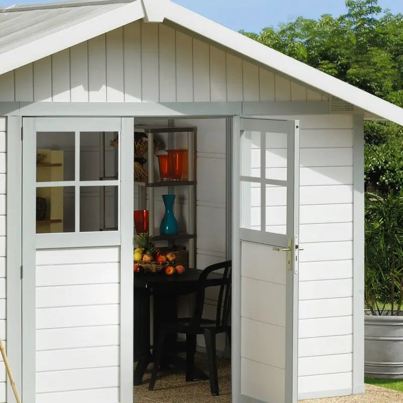 Abri de jardin en PVC 11,2m² DECO blanc et gris vert Grosfillex + kit ancrage offert Ma boutique