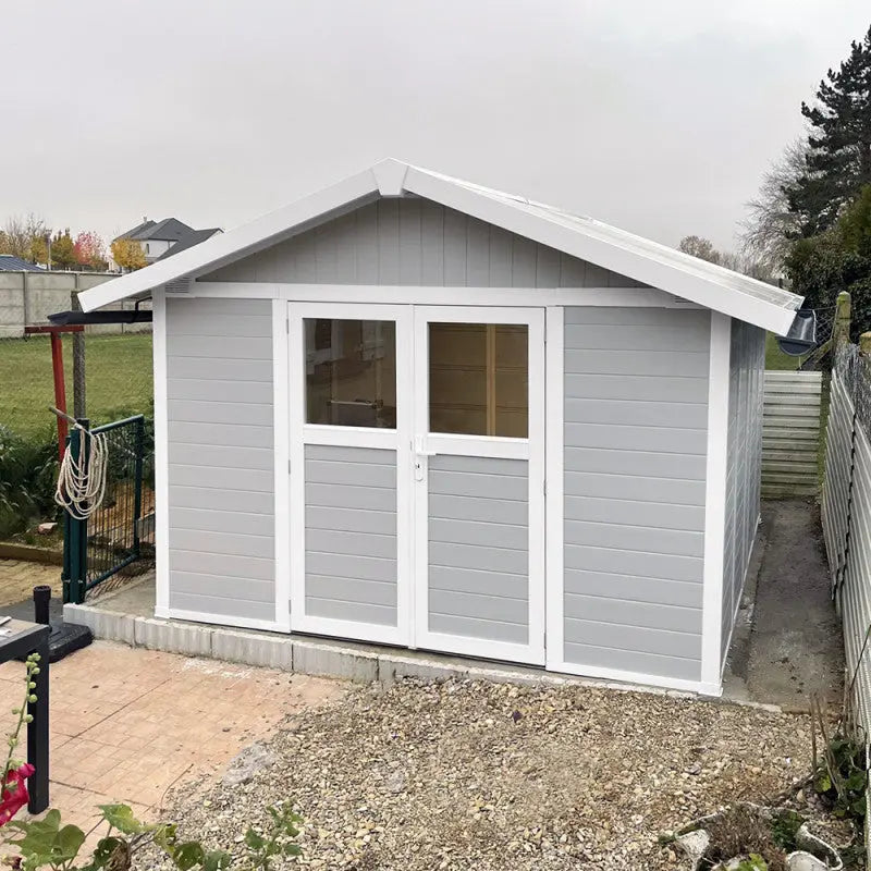 Abri de jardin en PVC 11,2m² DECO gris clair et blanc Grosfillex + Kit ancrage offert Ma boutique