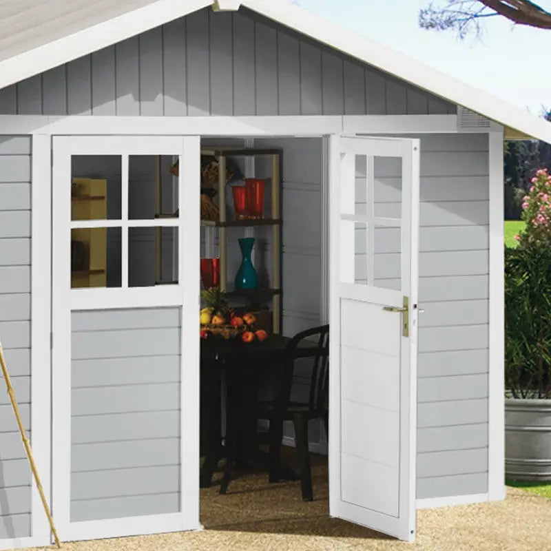 Abri de jardin en PVC 11,2m² DECO gris clair et blanc Grosfillex + Kit ancrage offert Ma boutique