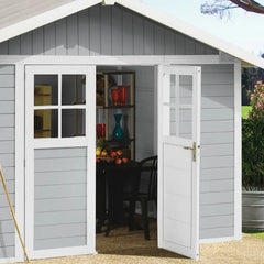 Abri de jardin en PVC 11,2m² DECO gris clair et blanc Grosfillex + Kit ancrage offert Ma boutique
