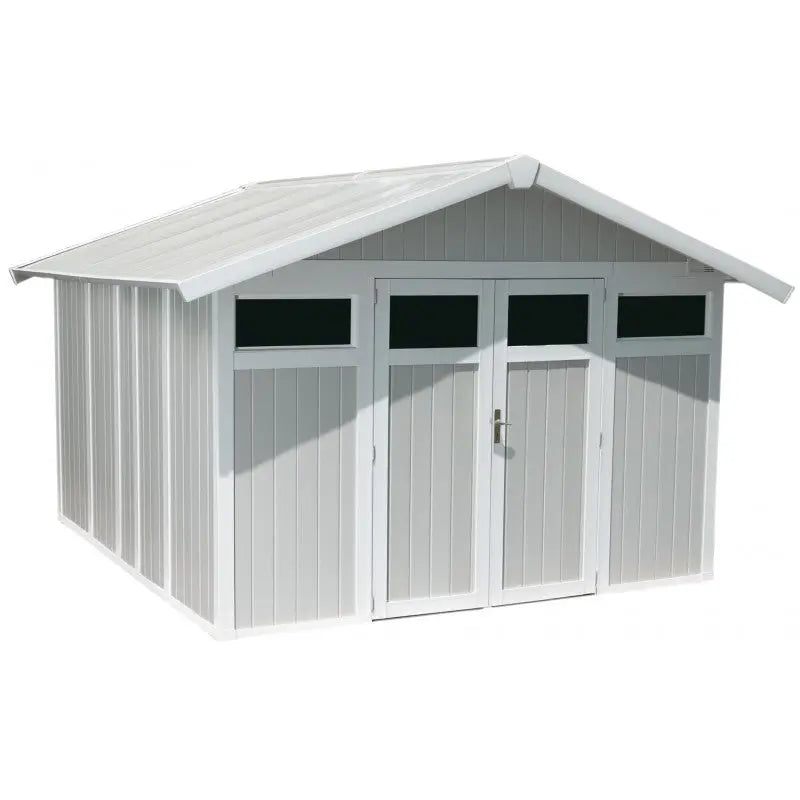 Abri de jardin en PVC 11,2m² UTILITY blanc et gris bleu Grosfillex + kit ancrage offert Ma boutique