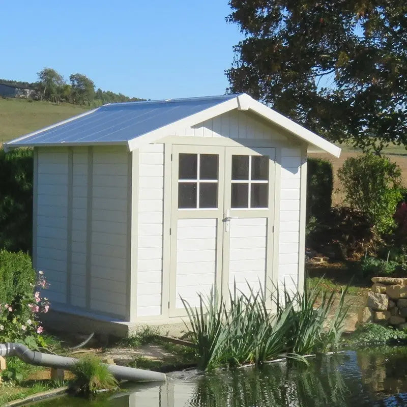 Abri de jardin en PVC 4,9m² DECO blanc et gris vert Grosfillex + kit ancrage offert Ma boutique