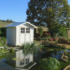 Abri de jardin en PVC 4,9m² DECO blanc et gris vert Grosfillex + kit ancrage offert Ma boutique