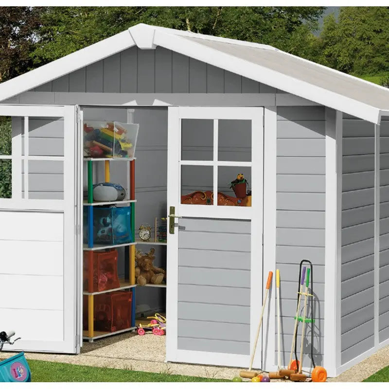 Abri de jardin en PVC 4,9m² DECO gris clair et blanc Grosfillex + kit ancrage offert Ma boutique
