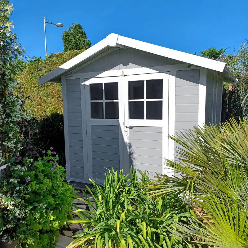 Abri de jardin en PVC 4,9m² DECO gris clair et blanc Grosfillex + kit ancrage offert Ma boutique
