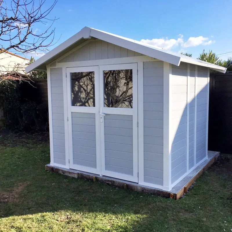 Abri de jardin en PVC 4,9m² DECO gris clair et blanc Grosfillex + kit ancrage offert Ma boutique