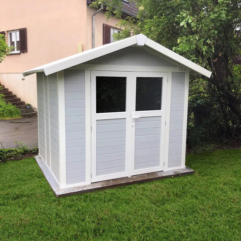 Abri de jardin en PVC 4,9m² DECO gris clair et blanc Grosfillex + kit ancrage offert Ma boutique