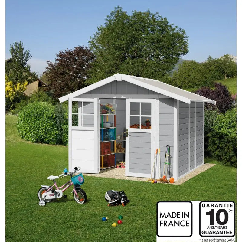 Abri de jardin en PVC 4,9m² DECO gris clair et blanc Grosfillex + kit ancrage offert Ma boutique