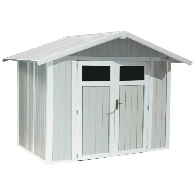 Abri de jardin en PVC 4,9m² UTILITY blanc et gris bleu Grosfillex + kit ancrage offert Ma boutique