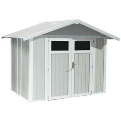 Abri de jardin en PVC 4,9m² UTILITY blanc et gris bleu Grosfillex + kit ancrage offert Ma boutique