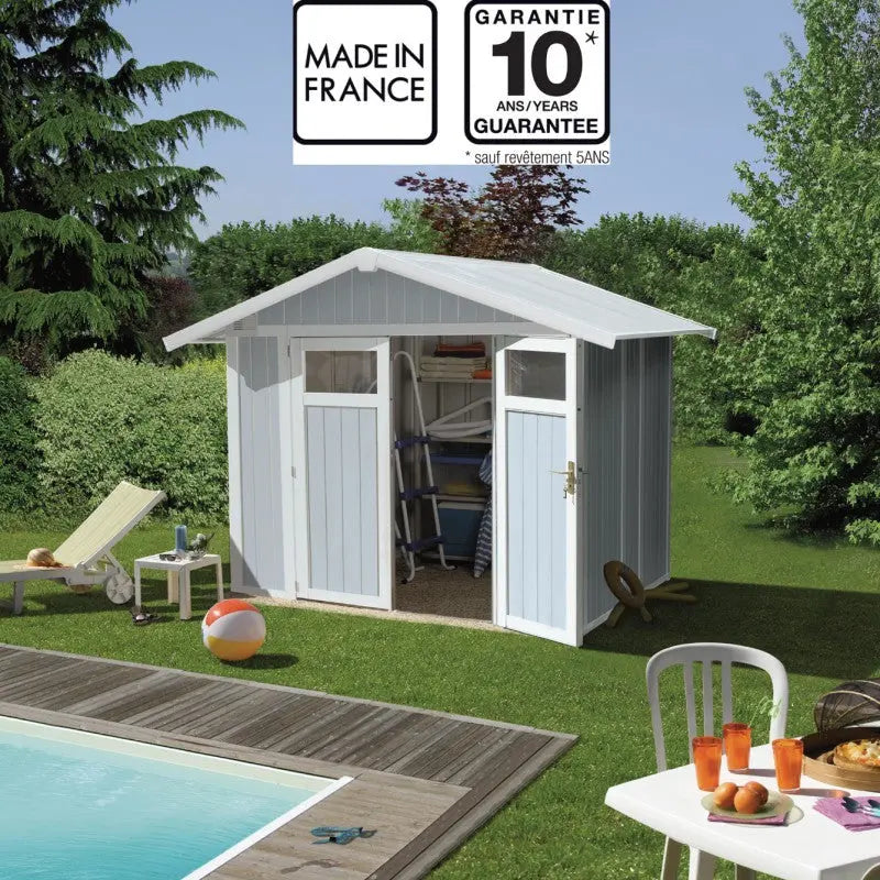 Abri de jardin en PVC 4,9m² UTILITY blanc et gris bleu Grosfillex + kit ancrage offert Ma boutique
