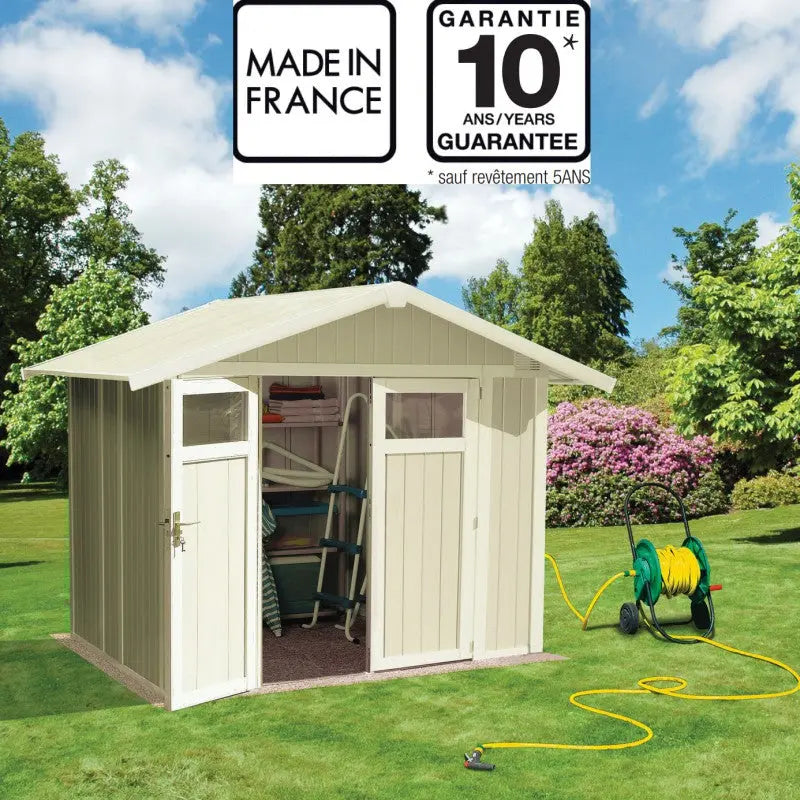 Abri de jardin en PVC 4,9m² UTILITY blanc et gris vert Grosfillex + kit ancrage offert Ma boutique