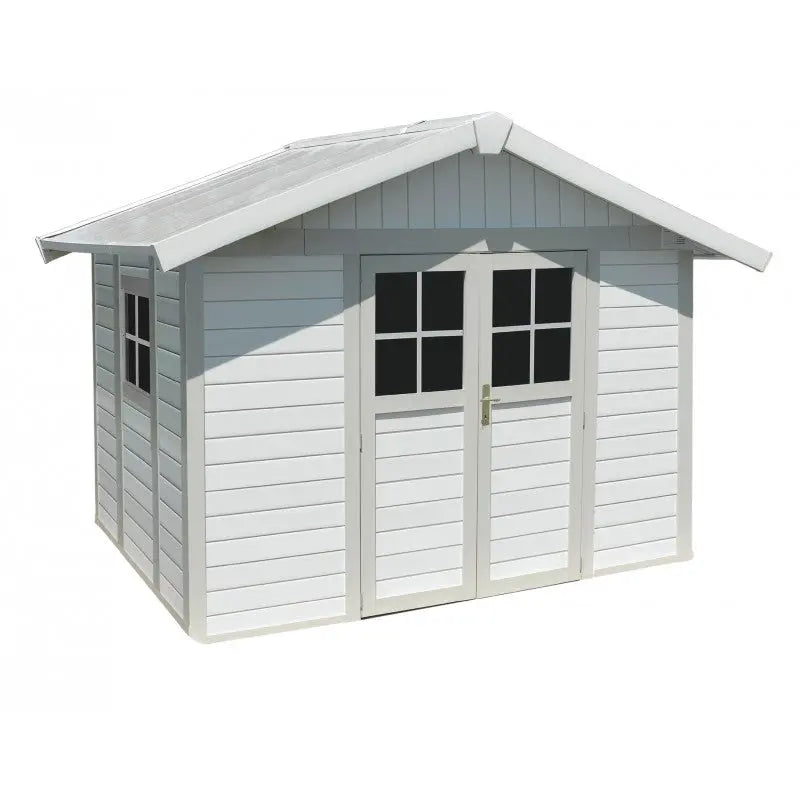 Abri de jardin en PVC 7,5m² DECO blanc et gris vert Grosfillex + kit ancrage offert Ma boutique