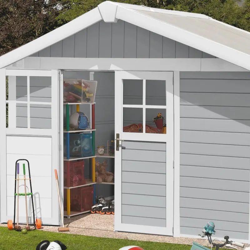 Abri de jardin en PVC 7,5m² DECO gris clair et blanc Grosfillex + kit ancrage offert Ma boutique