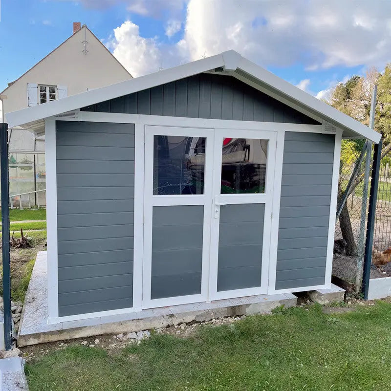 Abri de jardin en PVC 7,5m² DECO gris foncé et blanc Grosfillex + kit ancrage offert Ma boutique