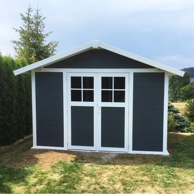 Abri de jardin en PVC 7,5m² DECO gris foncé et blanc Grosfillex + kit ancrage offert Ma boutique