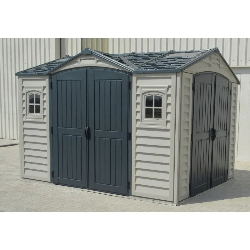 Abri de jardin en PVC 8,05m² DarkGrey Apex + kit de fondation DURAMAX Ma boutique