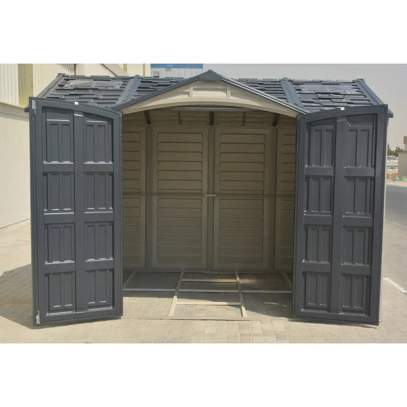 Abri de jardin en PVC 8,05m² DarkGrey Apex + kit de fondation DURAMAX Ma boutique