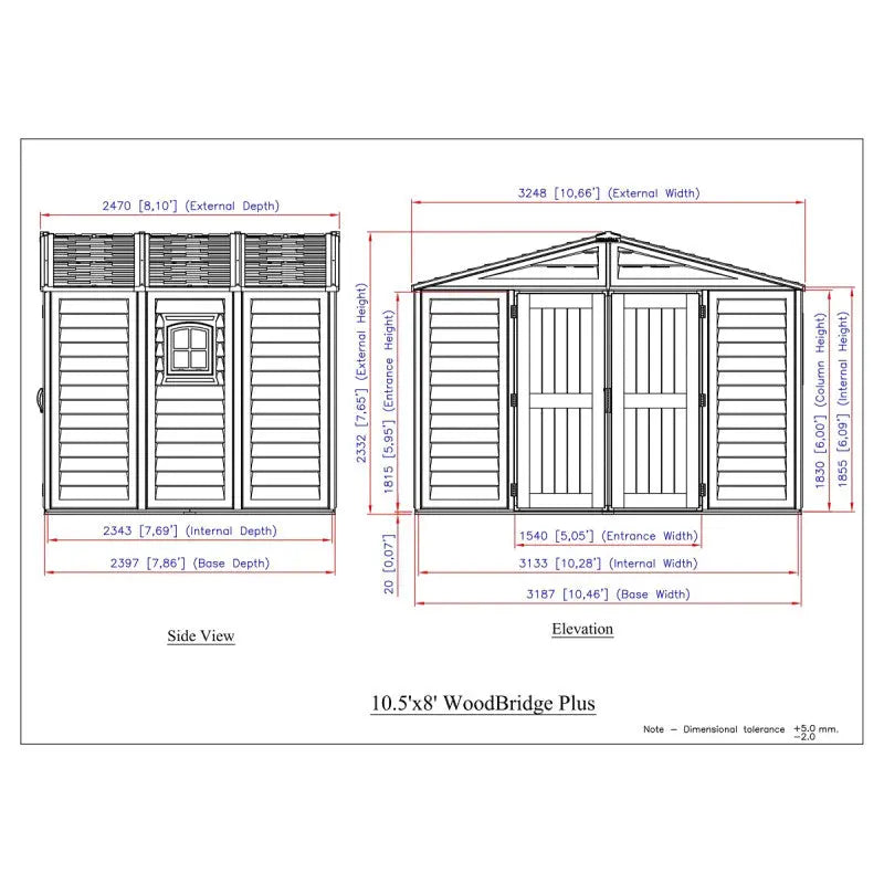 Abri de jardin en PVC 8,05m² Woodbridge + kit de fondation DURAMAX Ma boutique