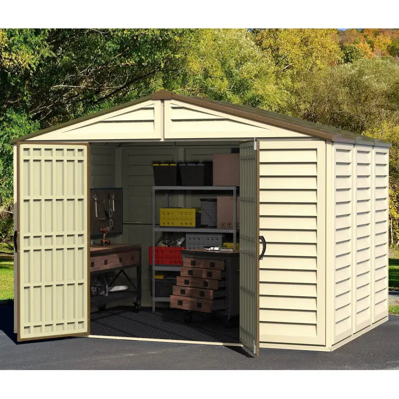 Abri de jardin en PVC 8,05m² Woodbridge + kit de fondation DURAMAX Ma boutique