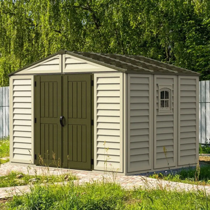 Abri de jardin en PVC 8,05m² Woodbridge + kit de fondation DURAMAX Ma boutique
