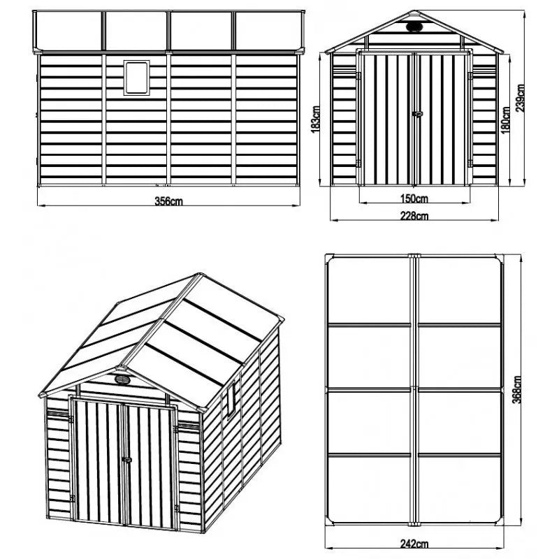 Abri de jardin en résine anthracite 8,90m² + kit de fondation - JOBU Ma boutique