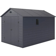 Abri de jardin en résine anthracite 8,90m² + kit de fondation - JOBU Ma boutique