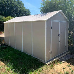 Abri de jardin en résine beige 11m² + kit de fondation - JOBU Ma boutique