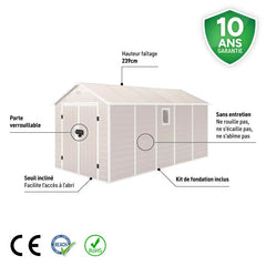 Abri de jardin en résine beige 11m² + kit de fondation - JOBU Ma boutique