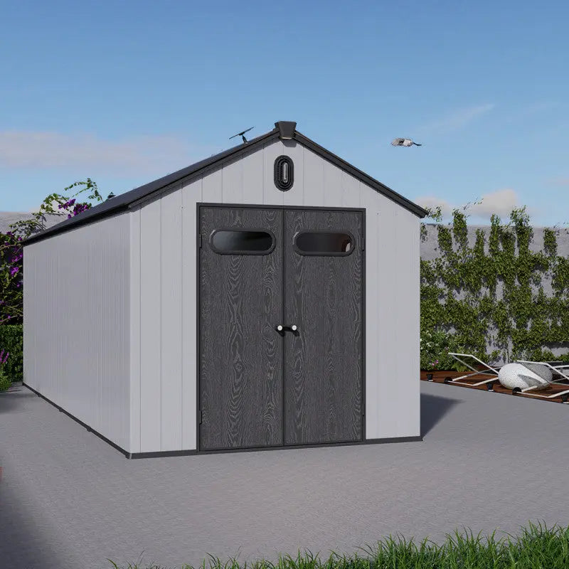 Abri de jardin en résine brossée DOCKER 14m² skylight + plancher - Jobu Ma boutique