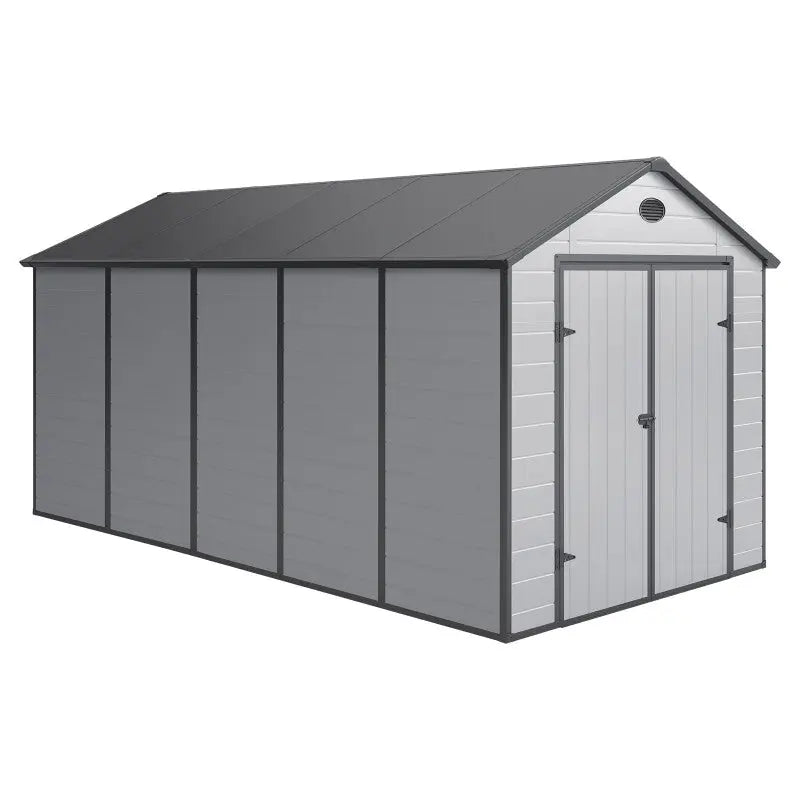 Abri de jardin en résine gris 11m² + kit de fondation - JOBU Ma boutique