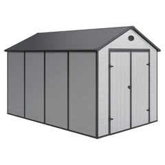 Abri de jardin en résine gris 8,90m² + kit de fondation - JOBU Ma boutique