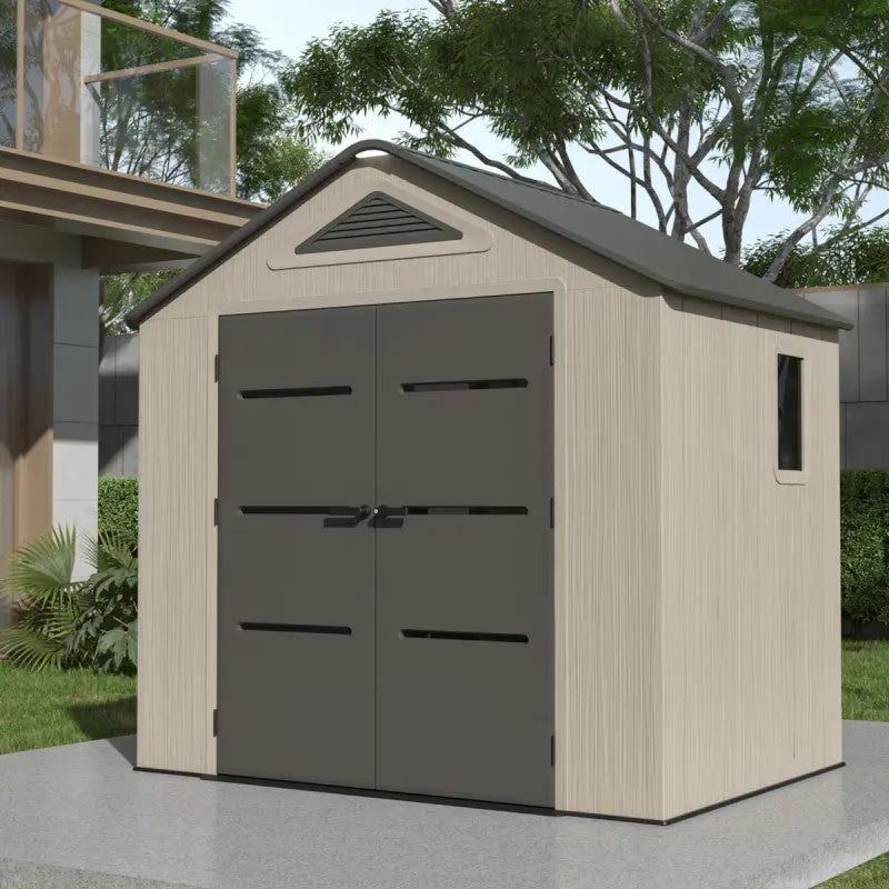 Abri de jardin HDPE Sunlife 4,5m² crème et gris + plancher - JOBU Ma boutique