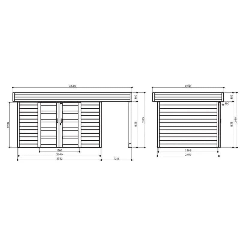Abri de jardin Larvik 8,17m² en bois massif 28mm avec terrasse couverte - SOLID Ma boutique