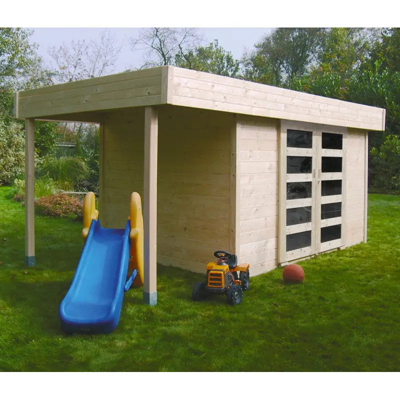 Abri de jardin Larvik 8,17m² en bois massif 28mm avec terrasse couverte - SOLID Ma boutique