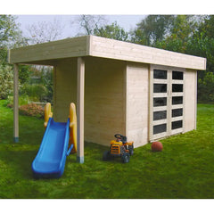Abri de jardin Larvik 8,17m² en bois massif 28mm avec terrasse couverte - SOLID Ma boutique