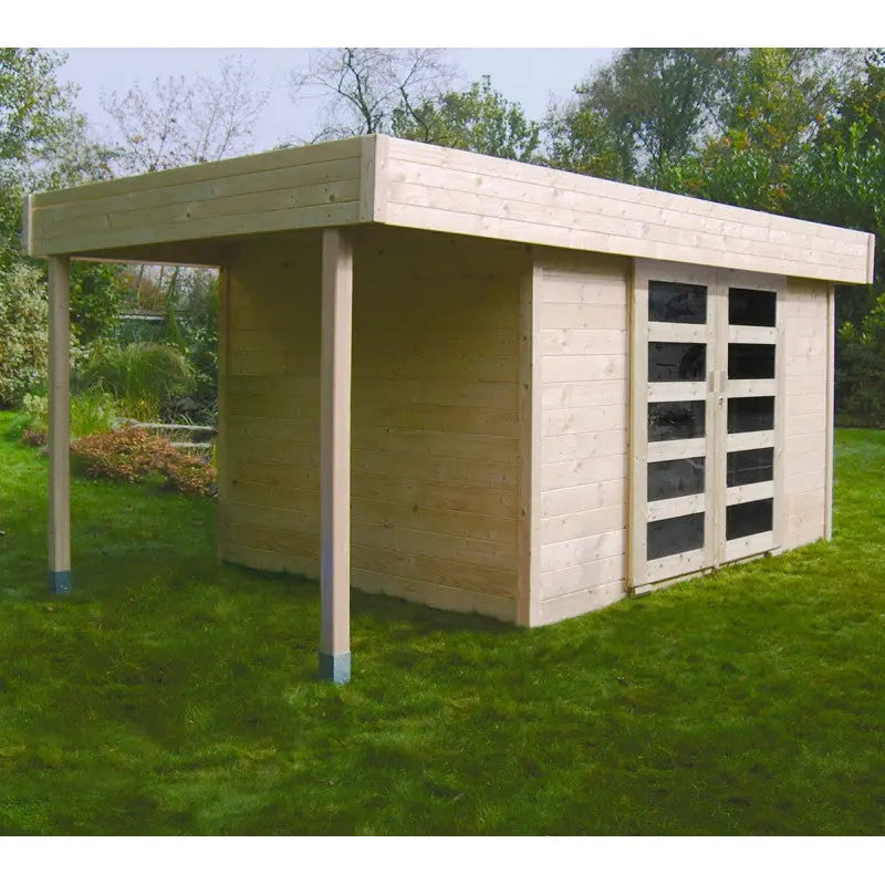 Abri de jardin Larvik 8,17m² en bois massif 28mm avec terrasse couverte - SOLID Ma boutique