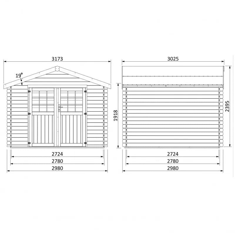Abri de jardin Mina 8,88m² en bois massif 28mm avec double porte + plancher – Décor et Jardin Ma boutique