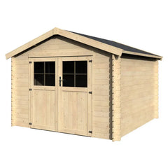 Abri de jardin Mina 8,88m² en bois massif 28mm avec double porte + plancher – Décor et Jardin Ma boutique