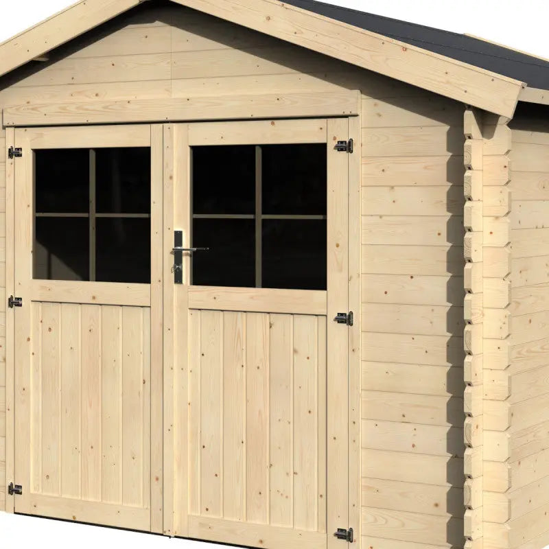Abri de jardin Mina 8,88m² en bois massif 28mm avec double porte + plancher – Décor et Jardin Ma boutique