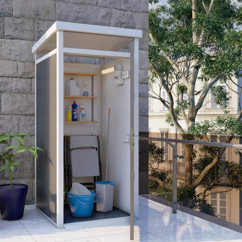 Abri de jardin modulaire isolé 1x1m panneaux gris armature blanche - plancher inclus - Everbox Ma boutique