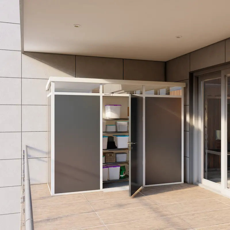 Abri de jardin modulaire isolé 3x1m anthracite et blanc - plancher inclus - Everbox Ma boutique