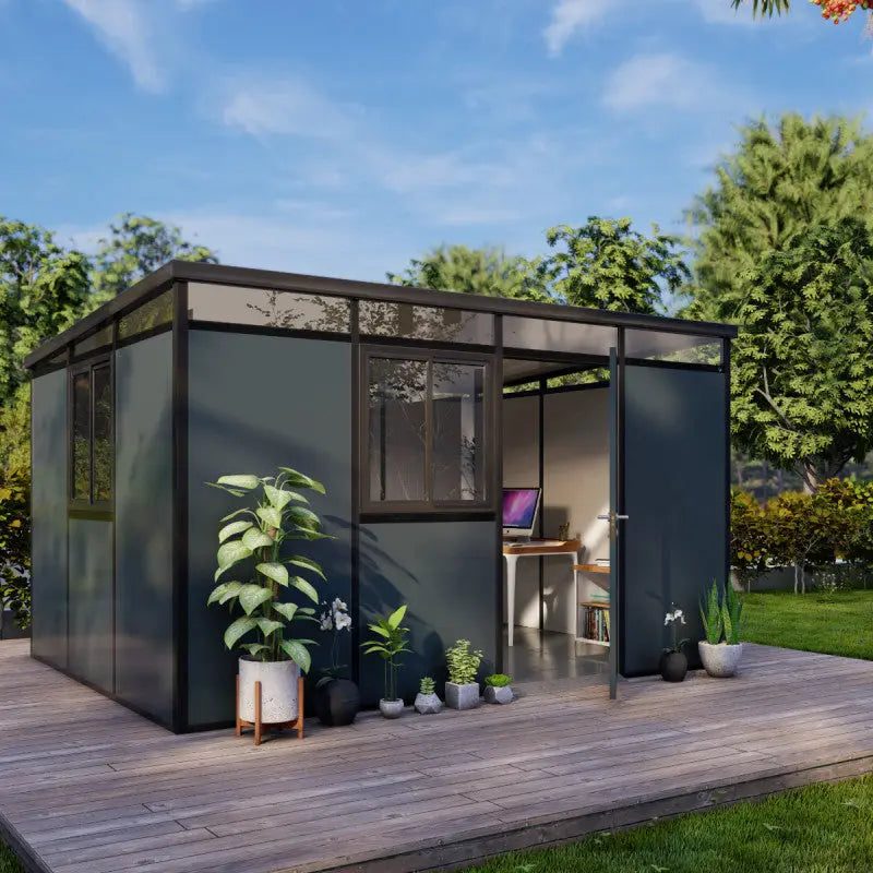 Abri de jardin modulaire isolé 4x3m anthracite et noir - plancher inclus - Everbox Ma boutique